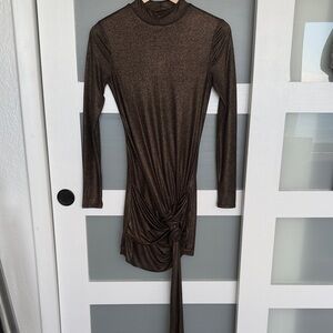 h:ours Shimmering Brown Long Sleeve Dress